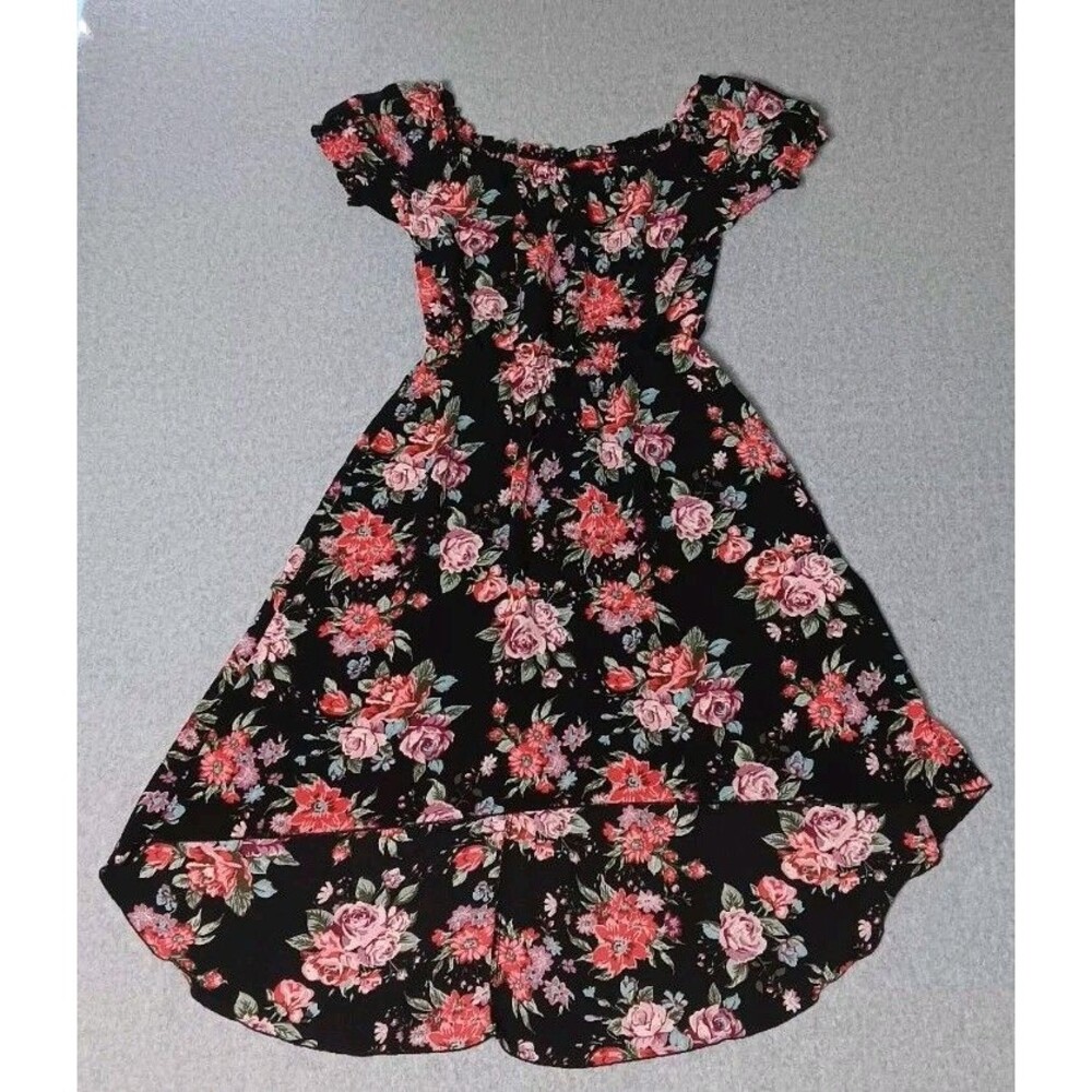 Hot Kiss Off The Shoulders Hi Low Midi Dress M Dark Floral Whimsigoth Coquette